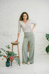Elegant Moss Green Straight Leg Trousers for Wedding Guests