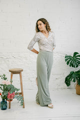Elegant Moss Green Straight Leg Trousers for Wedding Guests