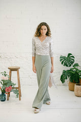 Elegant Moss Green Straight Leg Trousers for Wedding Guests