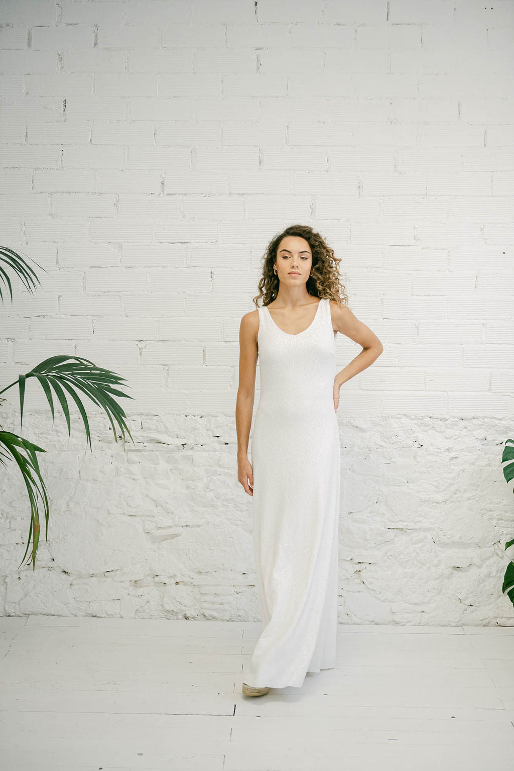 Long Wedding Dress with White Sequins