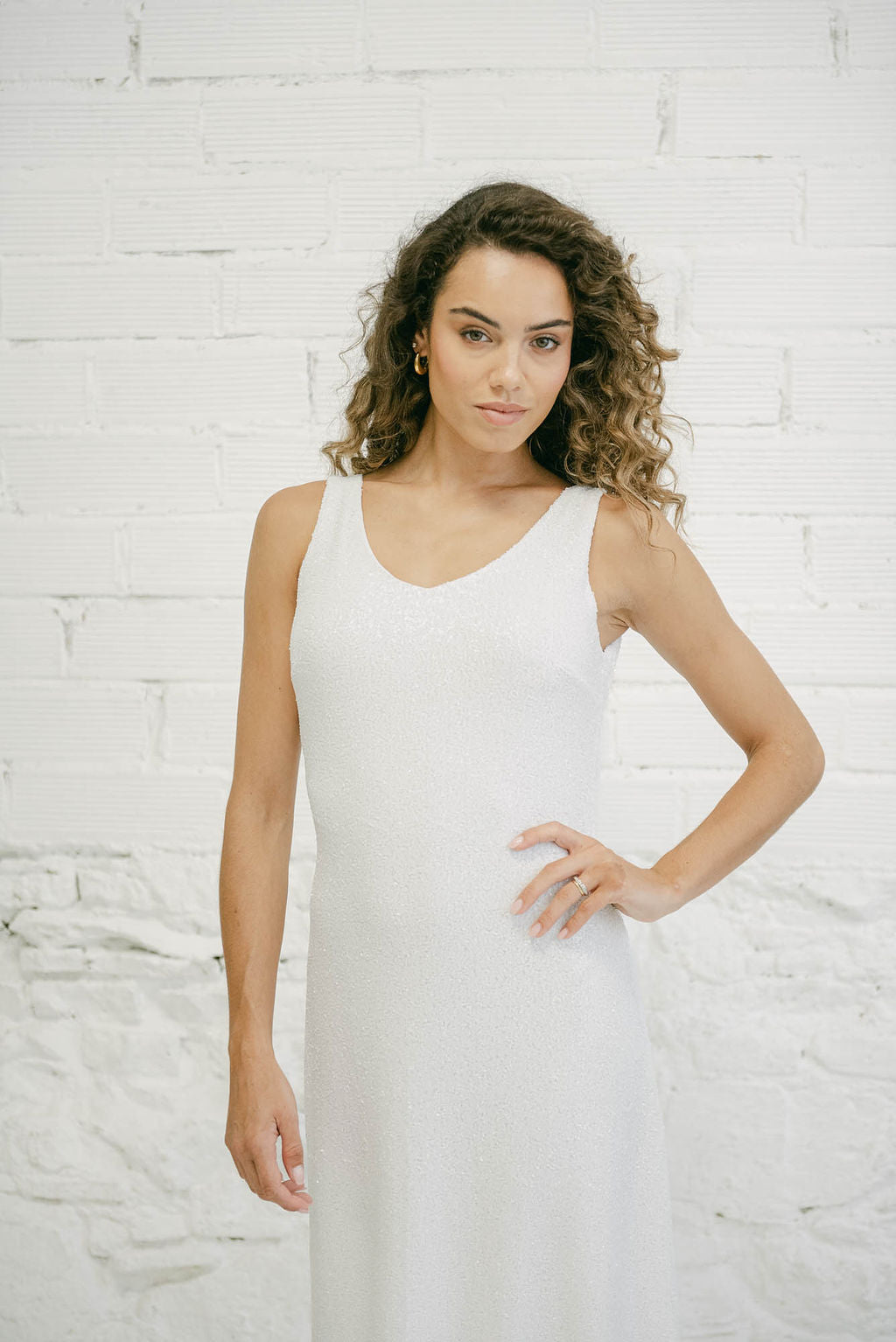 Long Wedding Dress with White Sequins