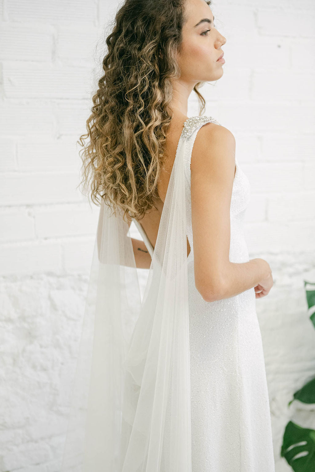 Sparkly Wedding Dress with Tulle Cape
