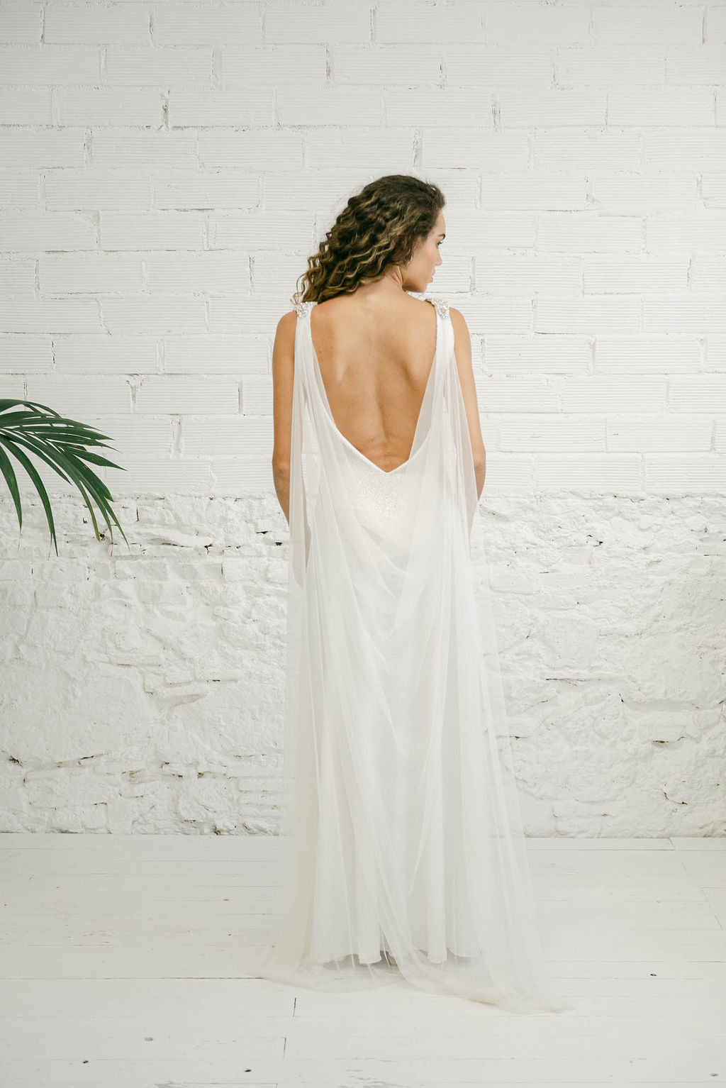 Sparkly Wedding Dress with Tulle Cape