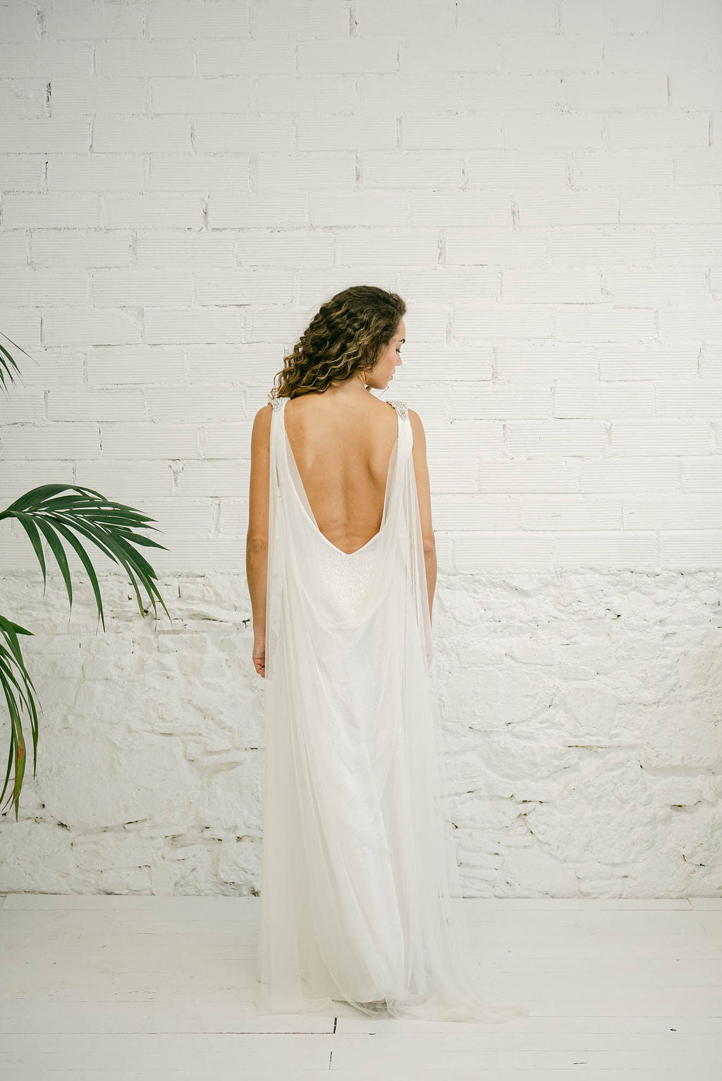 Sparkly Wedding Dress with Tulle Cape