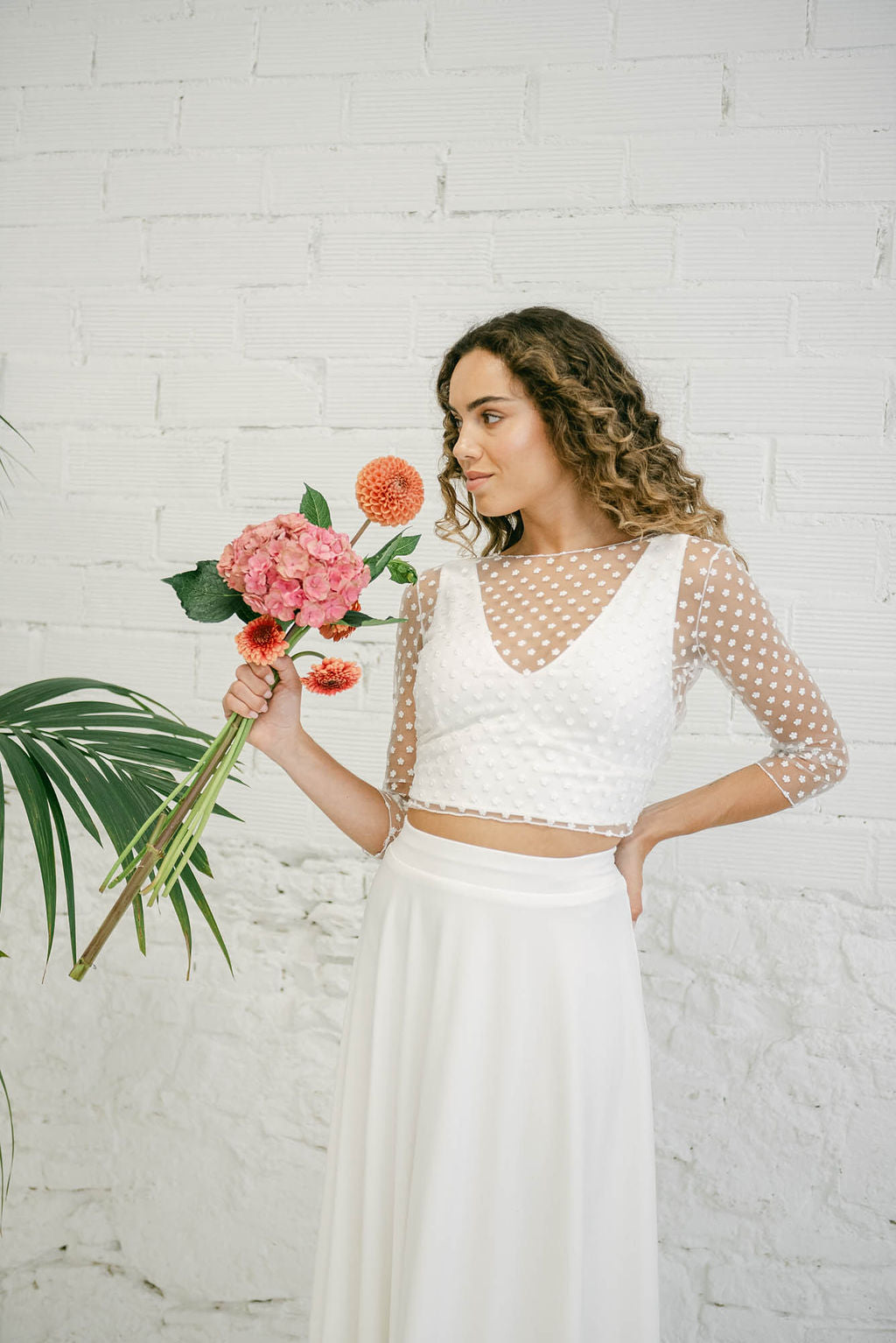 Boho Wedding Dress with Top, Flowy Skirt, and Multi-Position Bolero