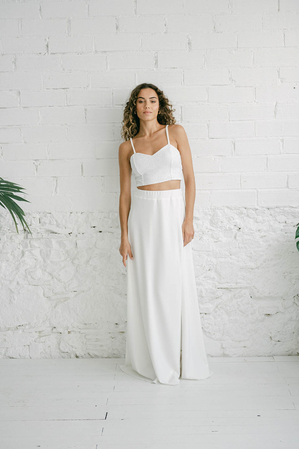 Wedding Dress with Sparkly Top and Split Skirt with Tulle Accents