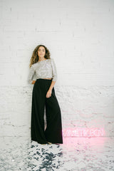 Vestido de Invitada Dos Piezas - Top de Lentejuelas Multiposición y Pantalón Largo Negro