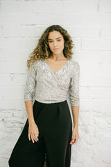 Vestido de Invitada Dos Piezas - Top de Lentejuelas Multiposición y Pantalón Largo Negro