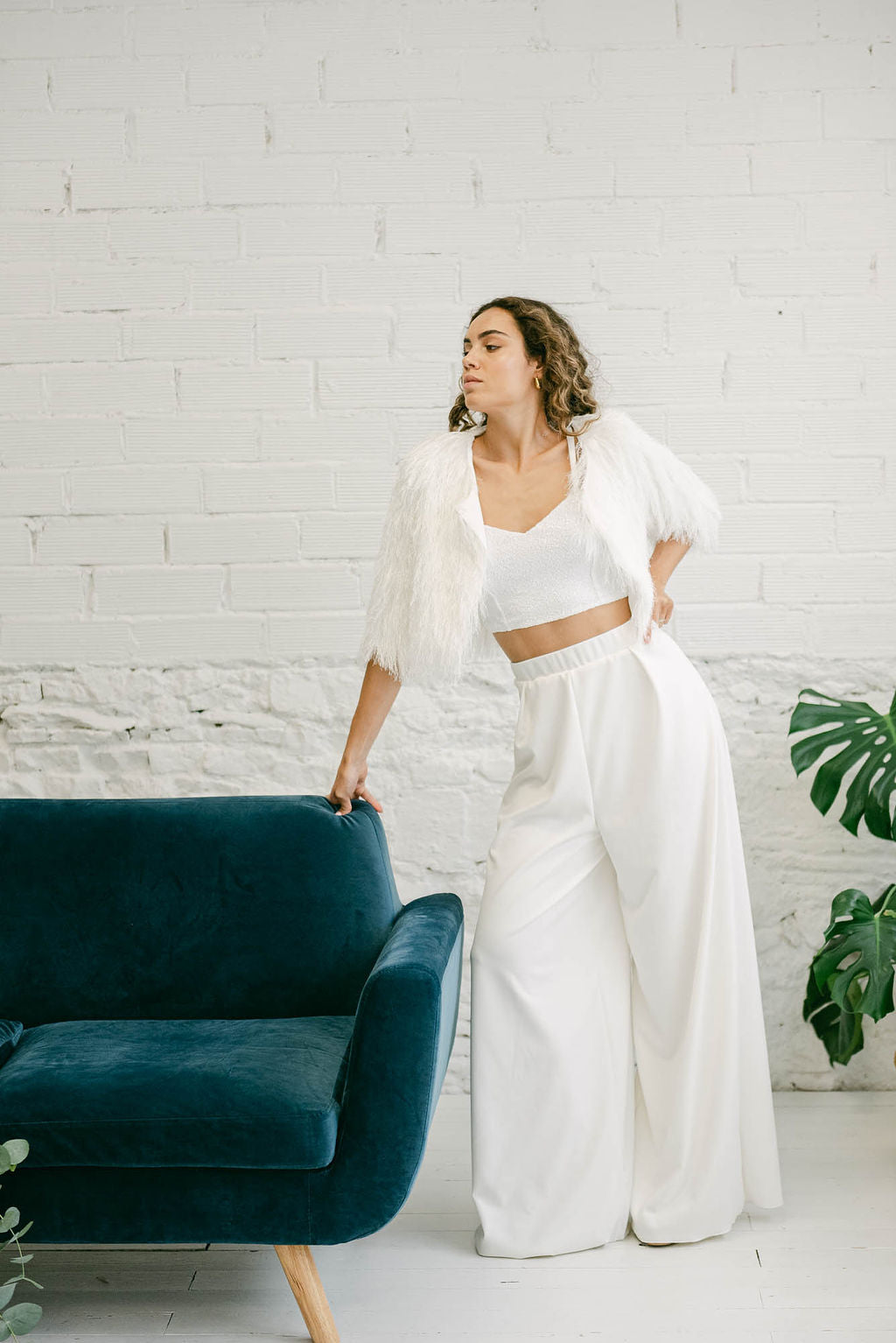 Wedding Dress with Top, Pants, and Winter Fur Coat