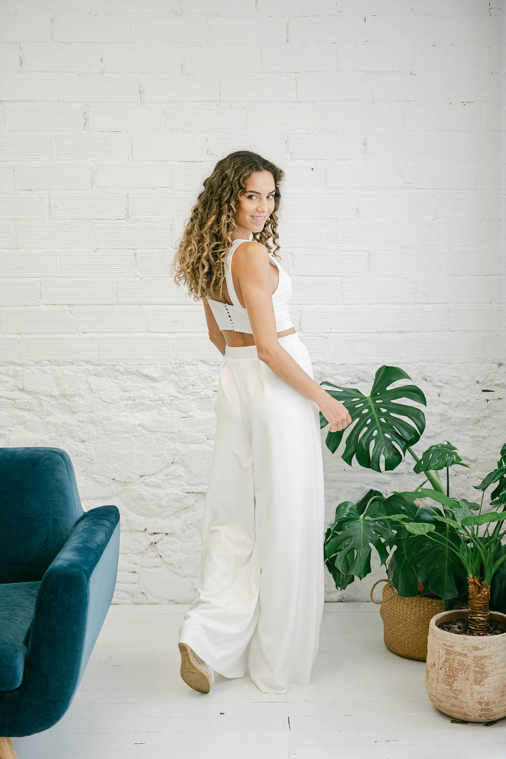 Ivory Wedding Suit with Matching Top and Palazzo Pants