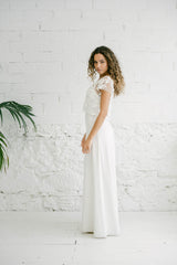 Vestido de Novia con Crop Top Bordado de Flores