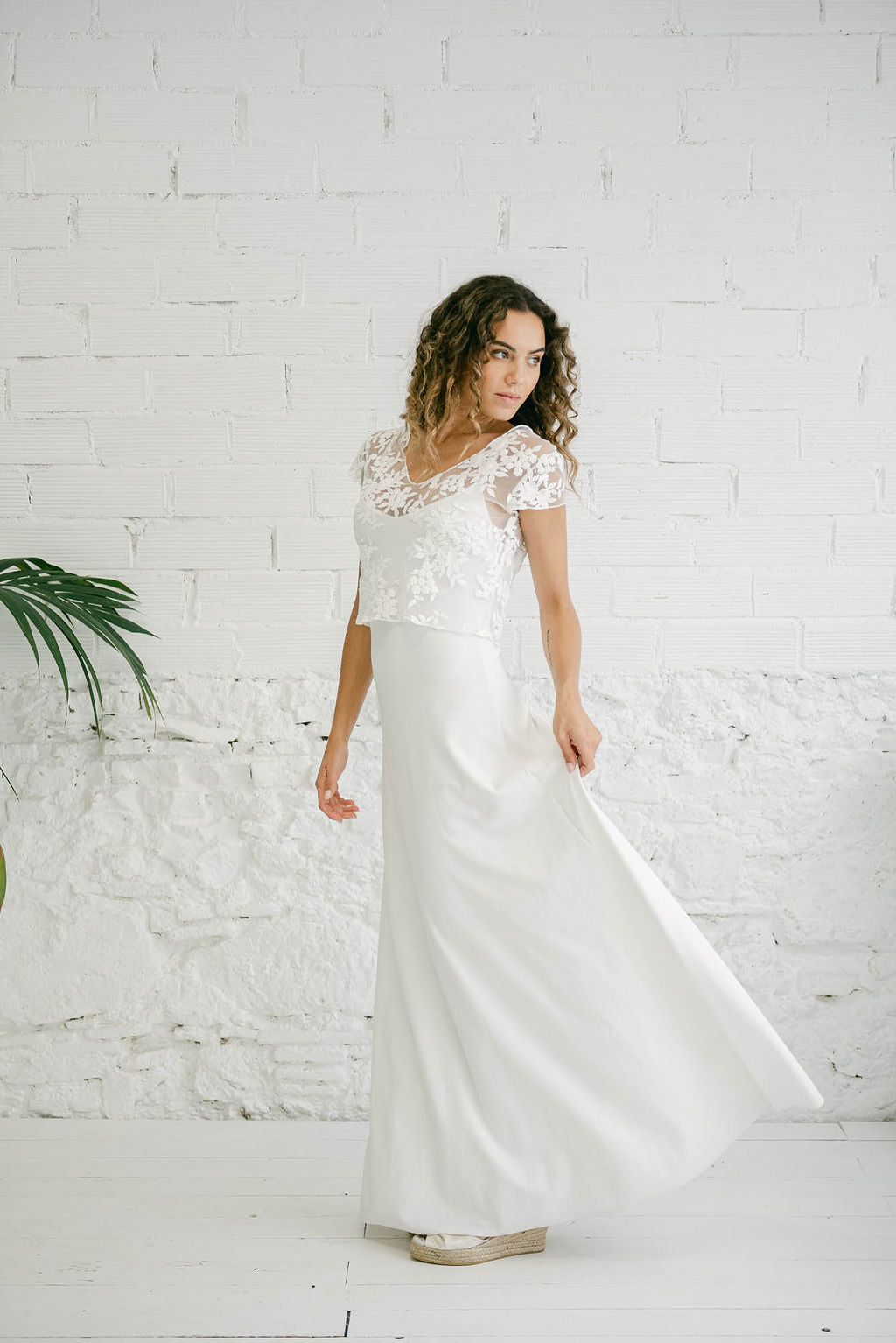 Wedding Dress with Embroidered Flower Crop Top