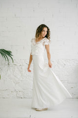 Vestido de Novia con Crop Top Bordado de Flores