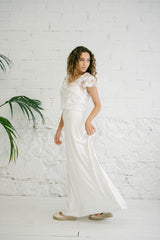 Vestido de Novia con Crop Top Bordado de Flores