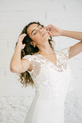 Vestido de Novia con Crop Top Bordado de Flores