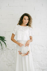 Vestido de Novia Largo de Tirantes con Bolero Multiposición de Flores Blancas