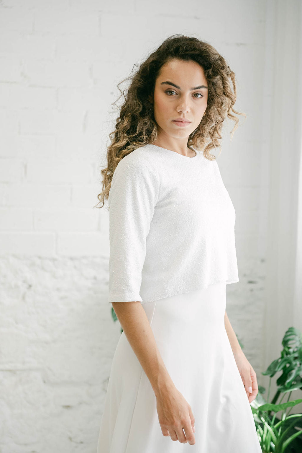 Conjunto de Novia de Dos Piezas | Vestido de Tirantes y Crop Top de Microlentejuelas