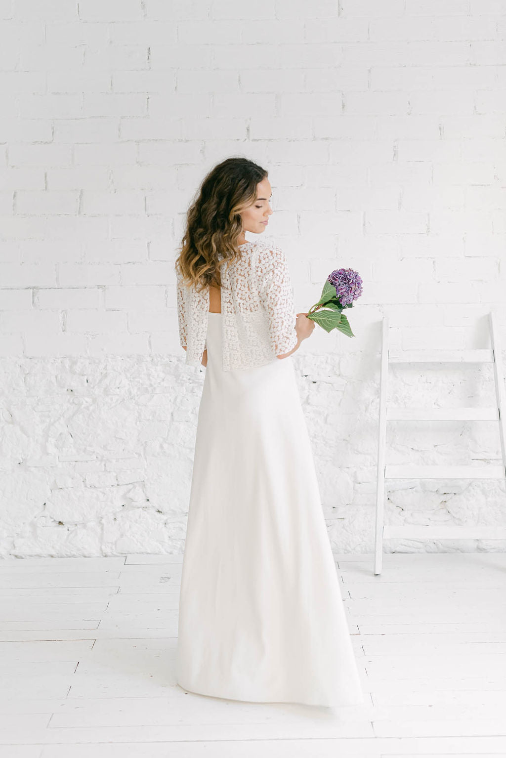 Crop Top de novia con manga larga, tull de flores | Mimètik