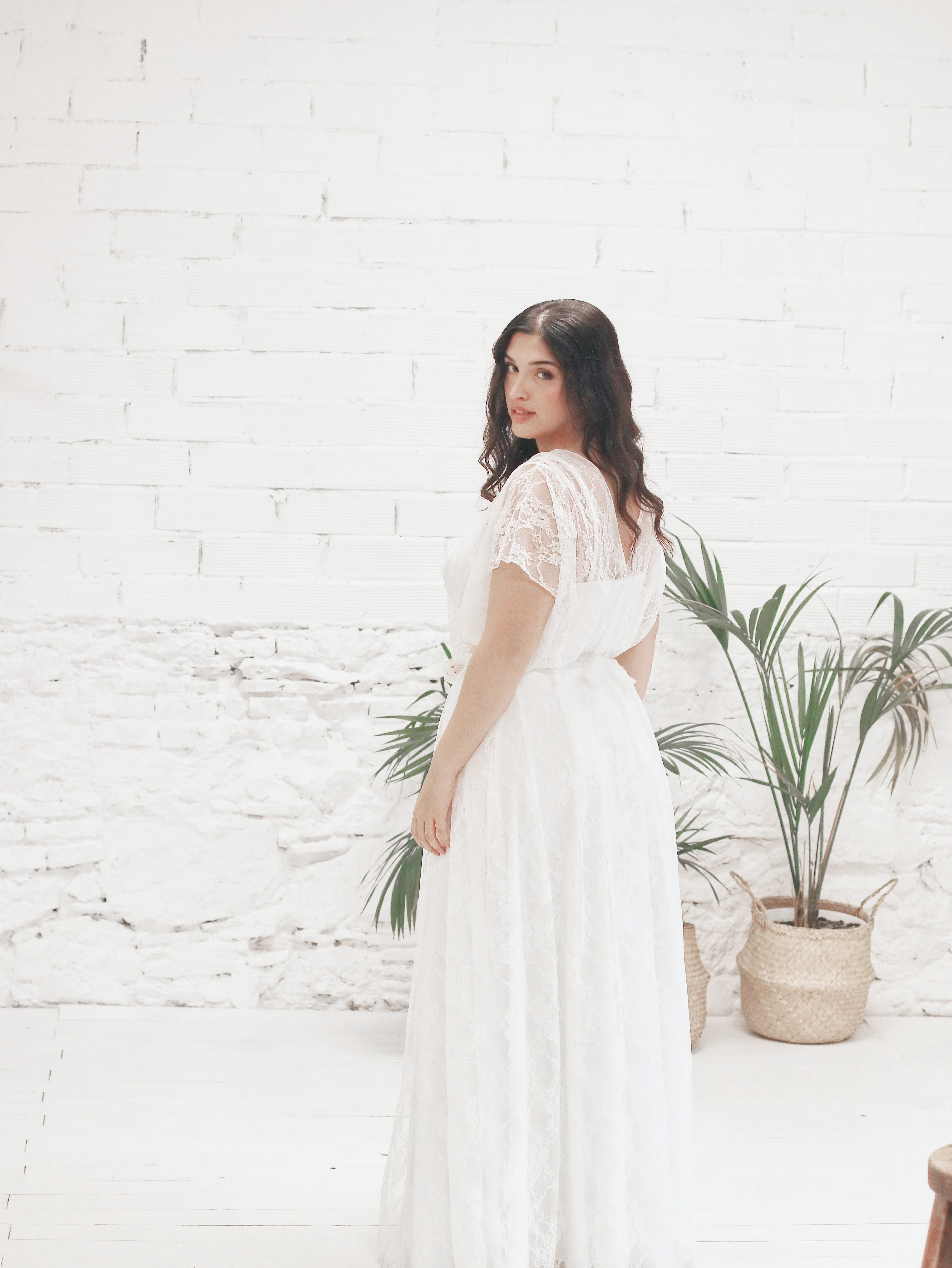 Greek style lace overdress for bride