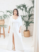 Wedding Dress with Side Slit and Short Fur Jacket