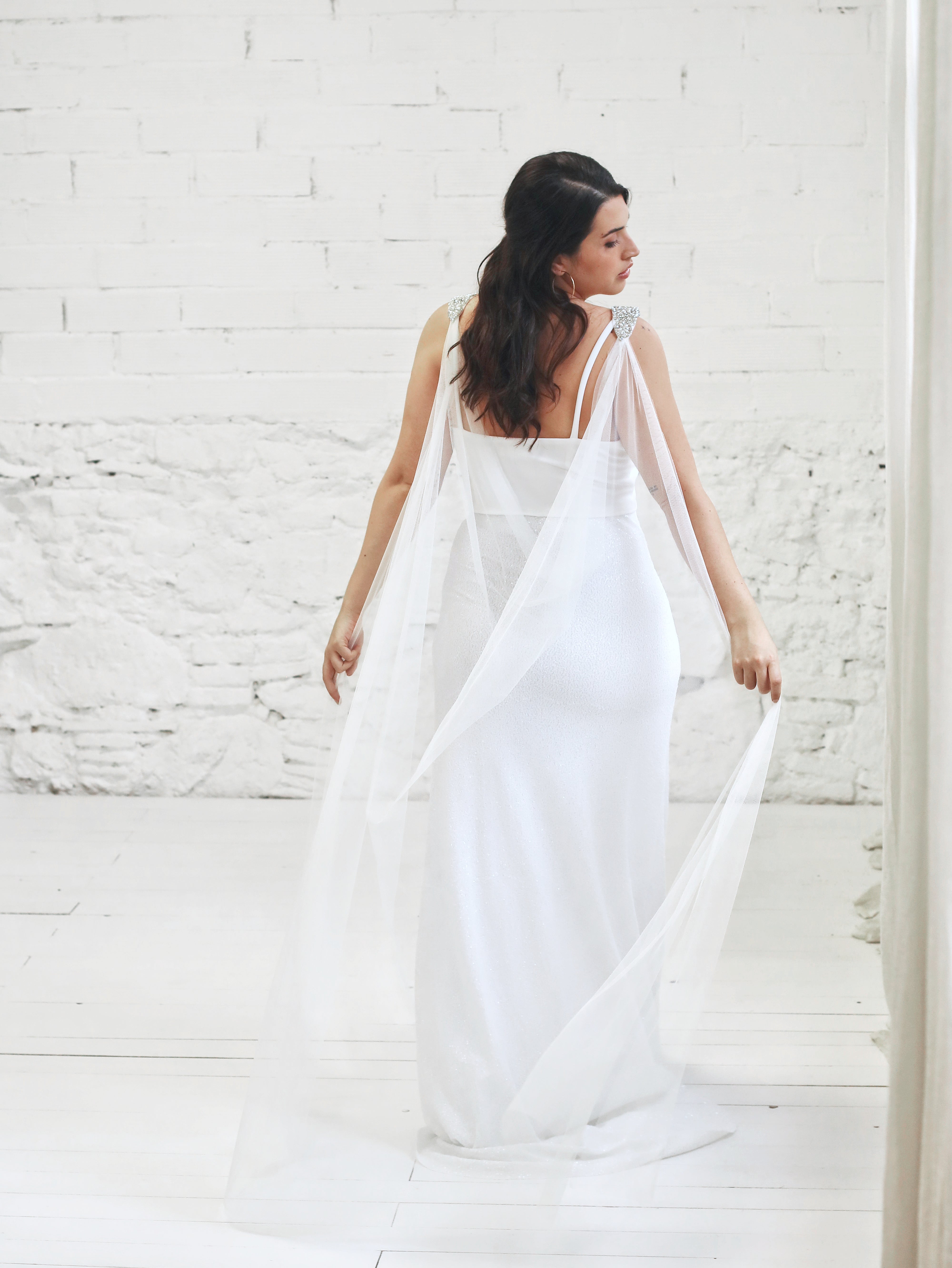 Shiny Wedding Dress with Detachable Wings