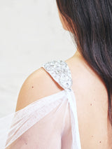 White Micro Sequin Wedding Dress with Tulle Wings