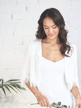 Wedding Dress with Side Slit and Short Fur Jacket