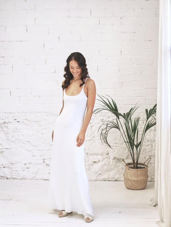 Long White Sequin Slip Dress - Donna