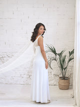 Long White Sequin Dress with Bridal Wings