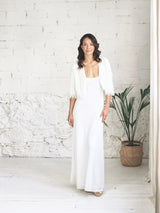 Long Dress with Micro Sequins and Short Fur Jacket