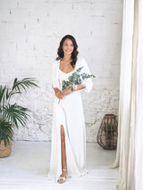 Wedding Dress with Side Slit and Short Fur Jacket