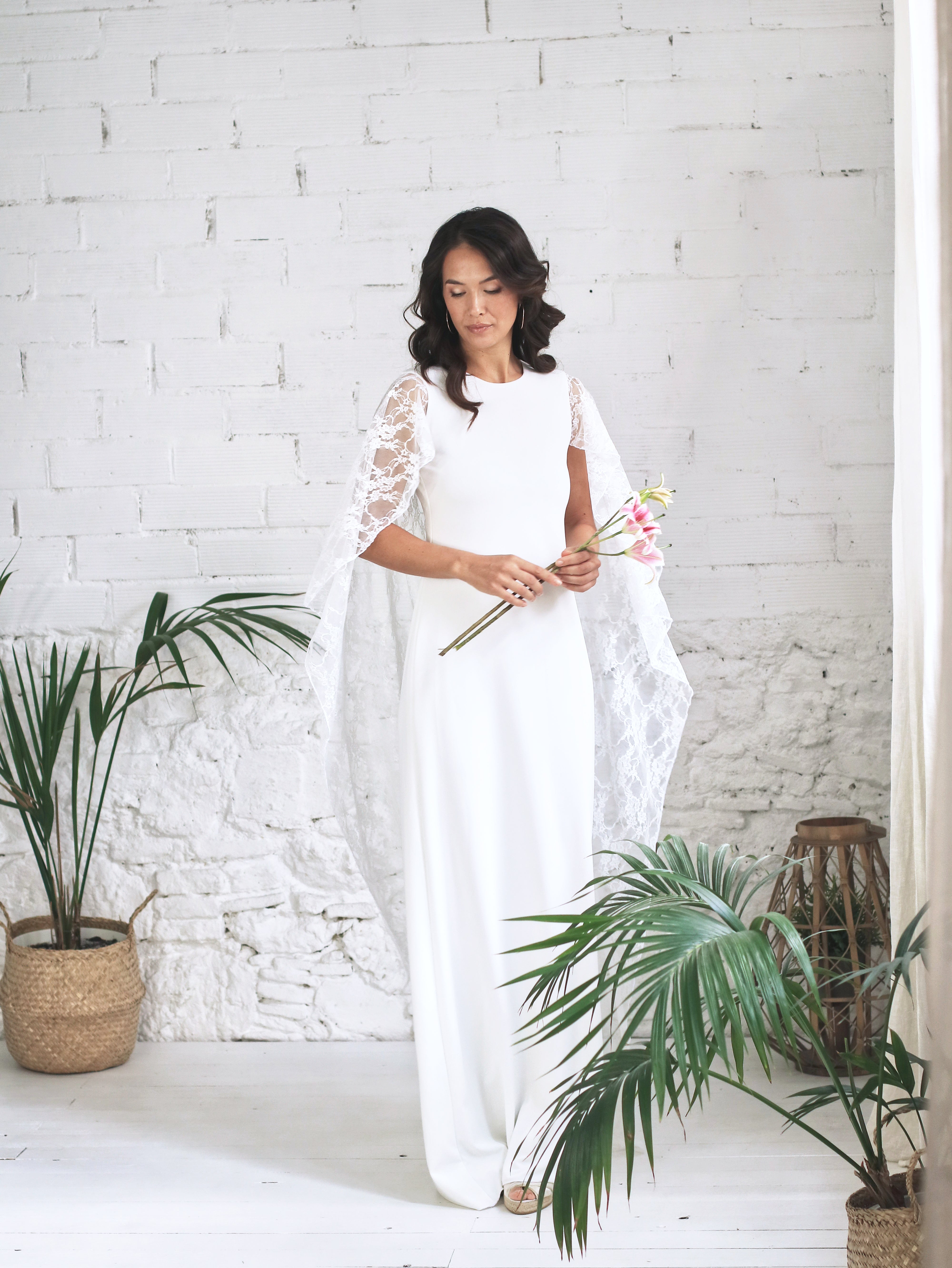 Wedding Dress with Lace Cape