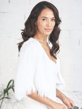 Wedding Dress with Side Slit and Short Fur Jacket
