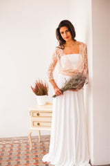 Wedding dress sleeves, rose quartz bridal gown, pastel pink lace wedding dress, romantic bohemian wedding dress, blush lace brid