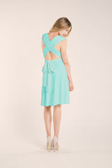 Aquamarine dress, light blue short dress, light turquoise dress, wrap dress, crossed back, bridesmaid dress, spring wedding, blu