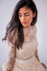 Bohemian wedding dress, lace wedding dress, rustic wedding dress lace bridal gown, nude wedding dress, long sleeve wedding dress