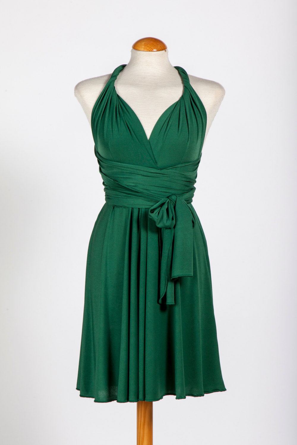 Green dress, short bridesmaid dress, emerald green infinity wrap dress, infinity wrap dress, knee length wrap dress, feminine gr