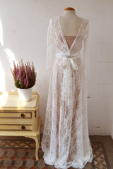 Lace dress, champagne ivory lace wedding dress, romantic bridal gown, vintage style wedding dress, long sleeved wedding dress, l