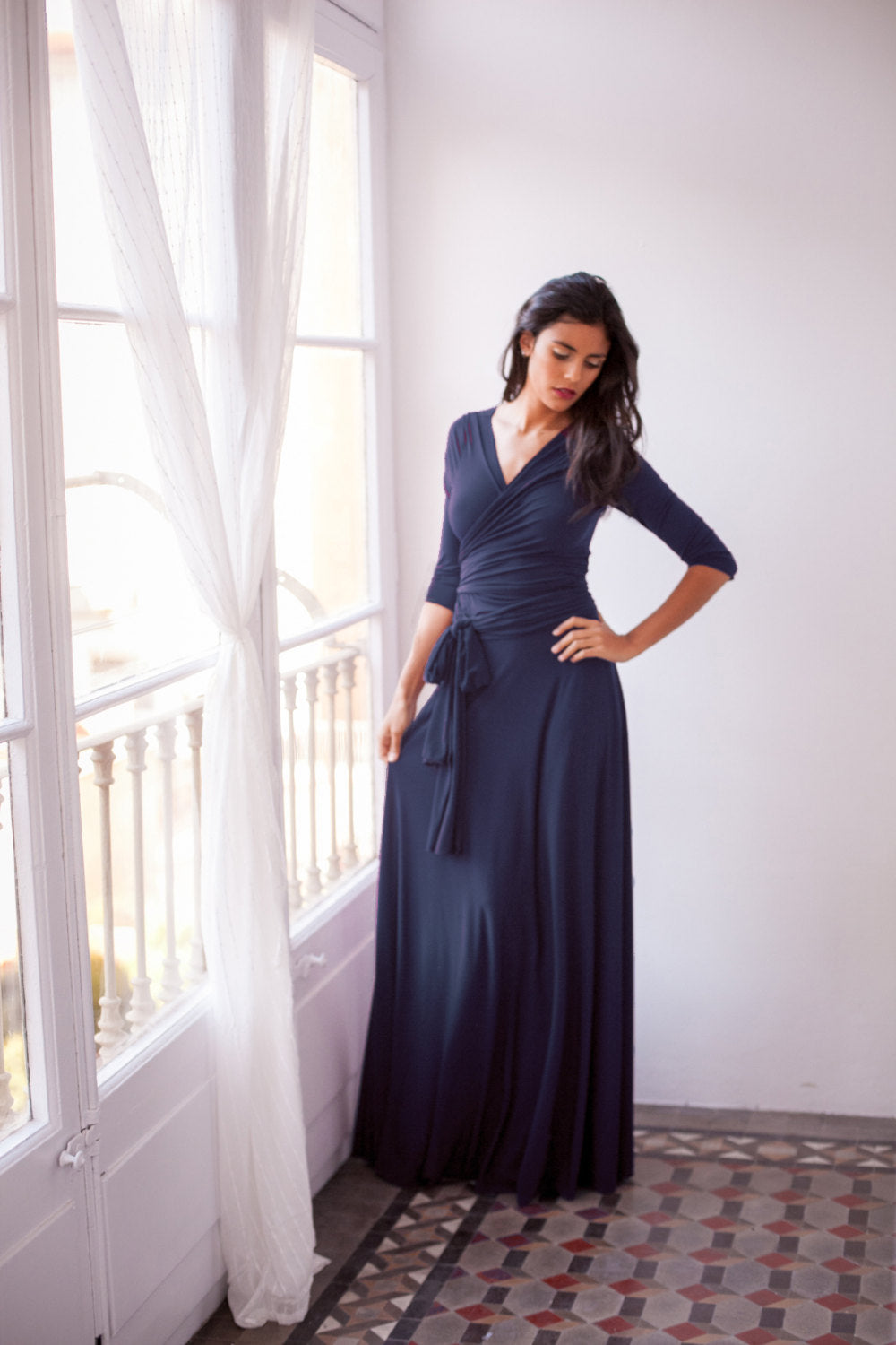 Navy blue dress, navy blue maxi dress, long sleeve navy dress, convertible dress, bridesmaid dress, bridesmaid navy dress brides