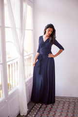 Navy blue dress, navy blue maxi dress, long sleeve navy dress, convertible dress, bridesmaid dress, bridesmaid navy dress brides