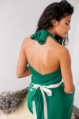 Emerald green dress, 3/4 sleeve wrap dress, knee-length dress, short dress green, convertible dress, cocktail dress, halter dres