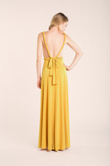 Mustard party dress, yellow long dress, mustard bridesmaid dress, honey yellow prom dress, open back cocktail dress, yellow even