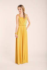 Mustard party dress, yellow long dress, mustard bridesmaid dress, honey yellow prom dress, open back cocktail dress, yellow even