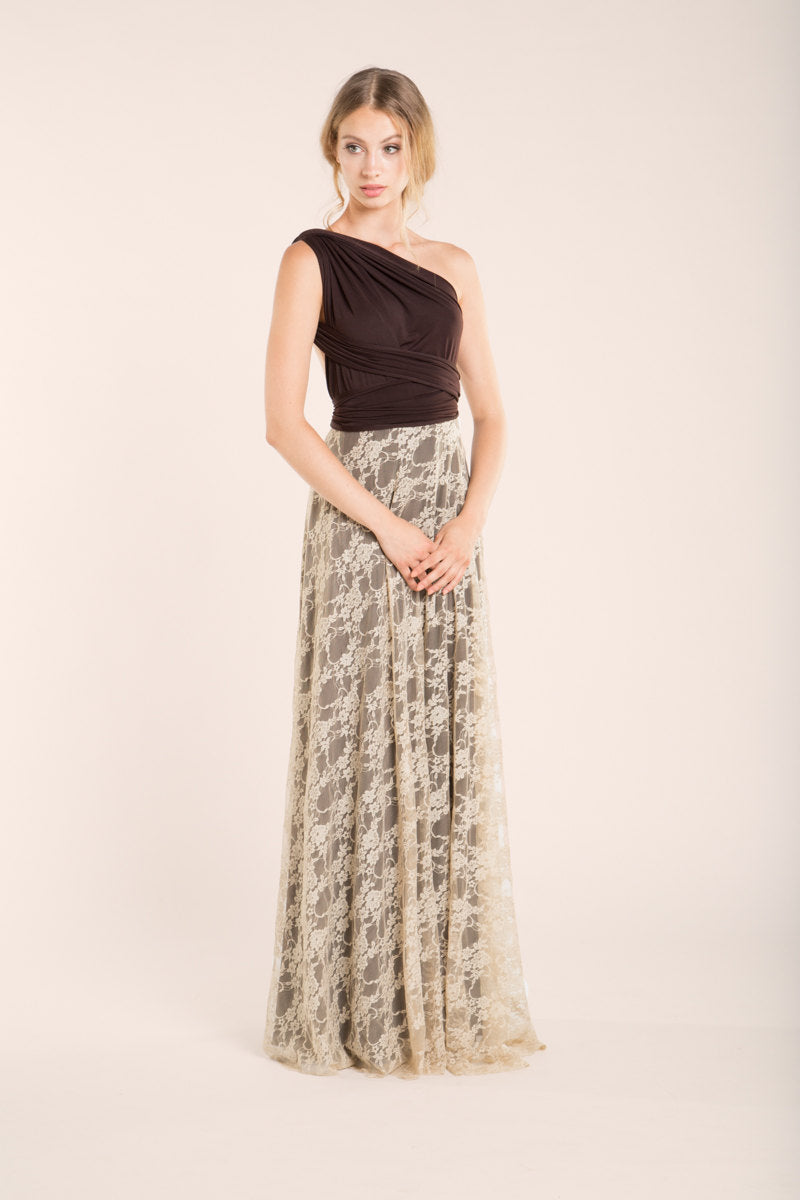 Long lace champagne bridesmaid dress, black lace bridesmaid dress, long champagne bridesmaid gown, long lace dress, sand beige e