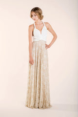 Wedding dress, boho wedding dress, golden lace bridal gown, open back, maxi lace gown, boho bridal gown, gold lace wedding dress