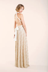 Wedding dress, boho wedding dress, golden lace bridal gown, open back, maxi lace gown, boho bridal gown, gold lace wedding dress