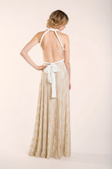 Wedding dress, boho wedding dress, golden lace bridal gown, open back, maxi lace gown, boho bridal gown, gold lace wedding dress