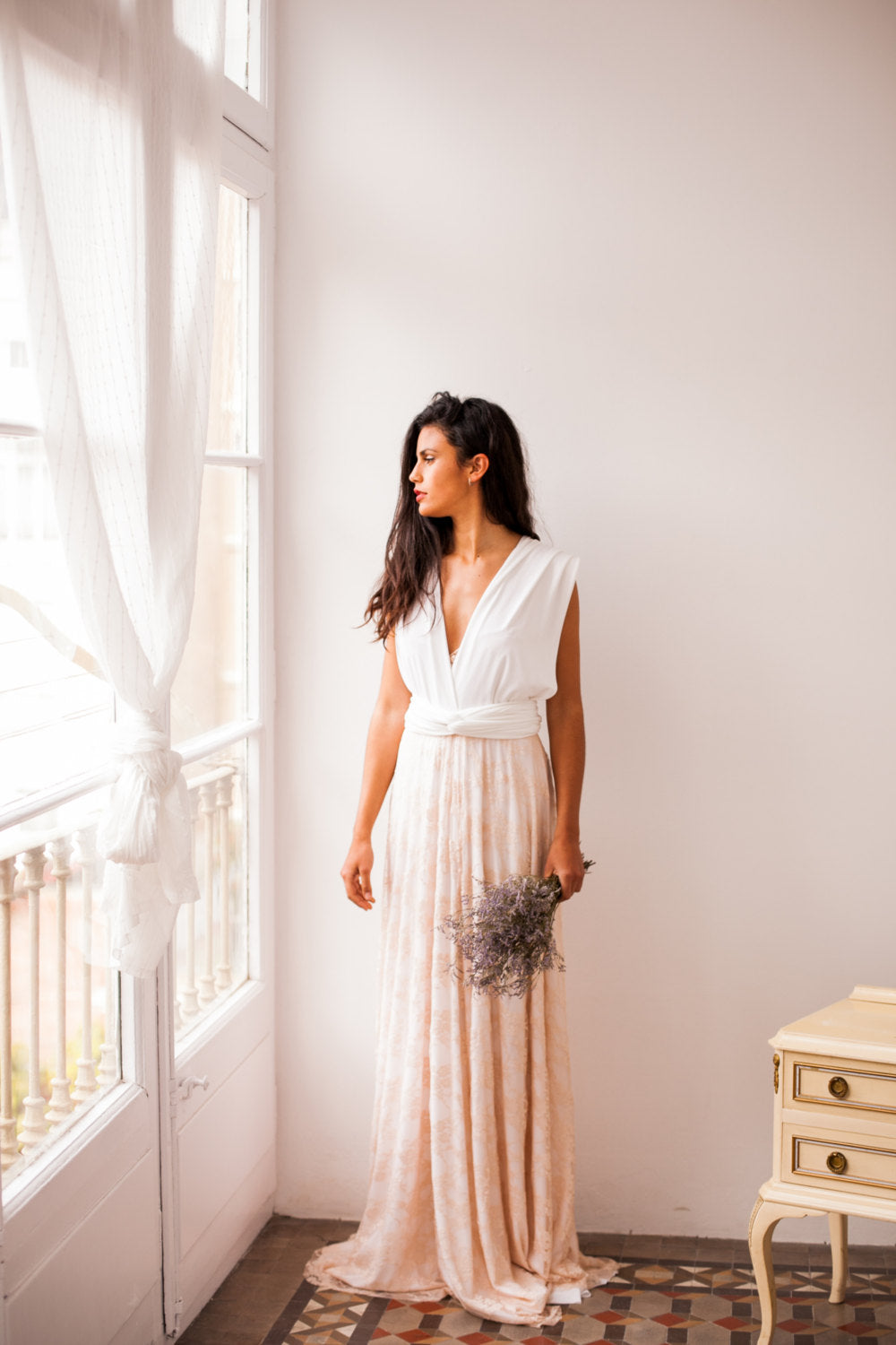 Rustic rose quartz wedding dress, rose gold lace wedding gown, lace bridal gown, pale pink wedding dress, beige pink lace weddin