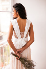 Rustic rose quartz wedding dress, rose gold lace wedding gown, lace bridal gown, pale pink wedding dress, beige pink lace weddin