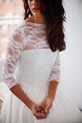 Tulle and lace wedding dress, romantic tulle dress, long sleeve lace wedding dress, tulle bridal gown, boho chic wedding dress w